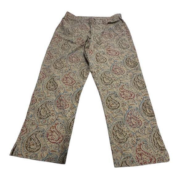 Lauren Ralph Lauren Linen Blend Wide Leg Cropped Tan Paisley AOP Pants 14 - Picture 1 of 5